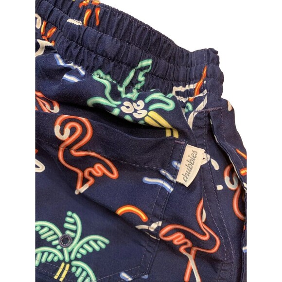 Chubbies Men's Neon Lights Elastic Waist Blue Tropical Print Swim Trunks Medium - Picture 9 of 11